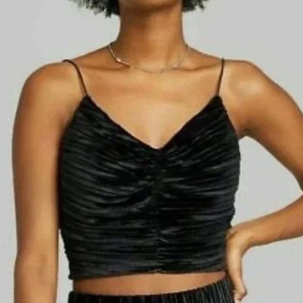 Wild Fable Slim Fit Cinched Front Velvet Tiny Tank Top Black plus size XXL New